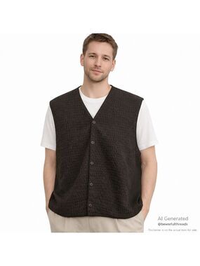J Hane Barnes M/M Navy Textured Wool Button Sweater Vest Vintage